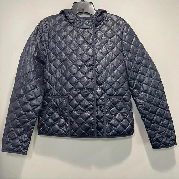 J.Crew Navy Double Breasted Quilted Puffer Jacket Women size Medium - Picture 2 of 11